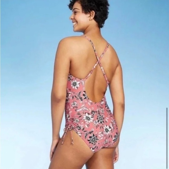 Kona Sol Pink Black Floral One Piece Swimsuit Size 20W - Picture 2 of 3
